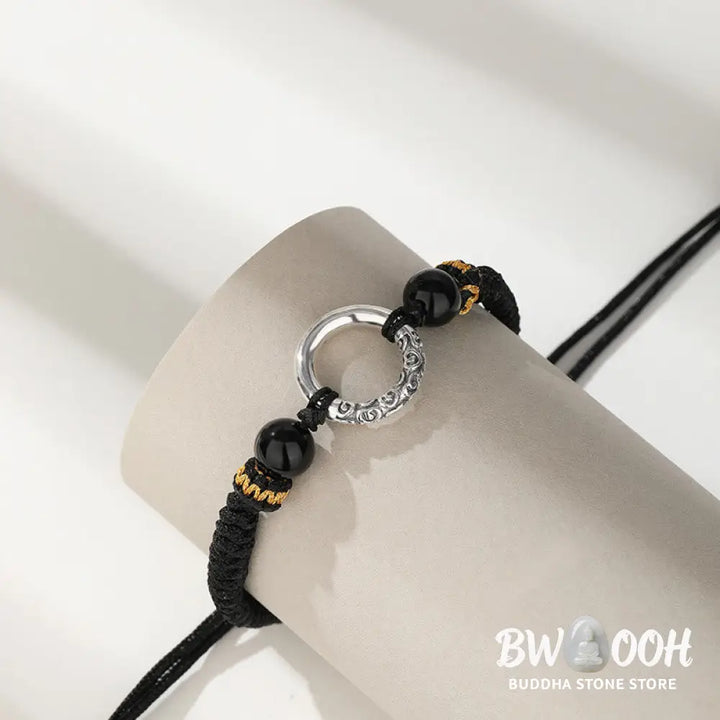 Buddha Stones 925 Sterling Silver Peace Buckle Auspicious Clouds Fortune Braided Bracelet - BWOOOH - 925 Sterling