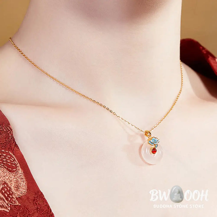 Buddha Stones 925 Sterling Silver Peace Buckle Cloud Chalcedony Necklace Harmony Pendant - BWOOOH - Chalcedony