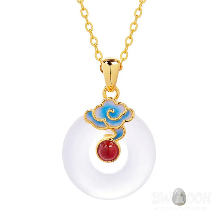 Buddha Stones 925 Sterling Silver Peace Buckle Cloud Chalcedony Necklace Harmony Pendant - BWOOOH - Chalcedony