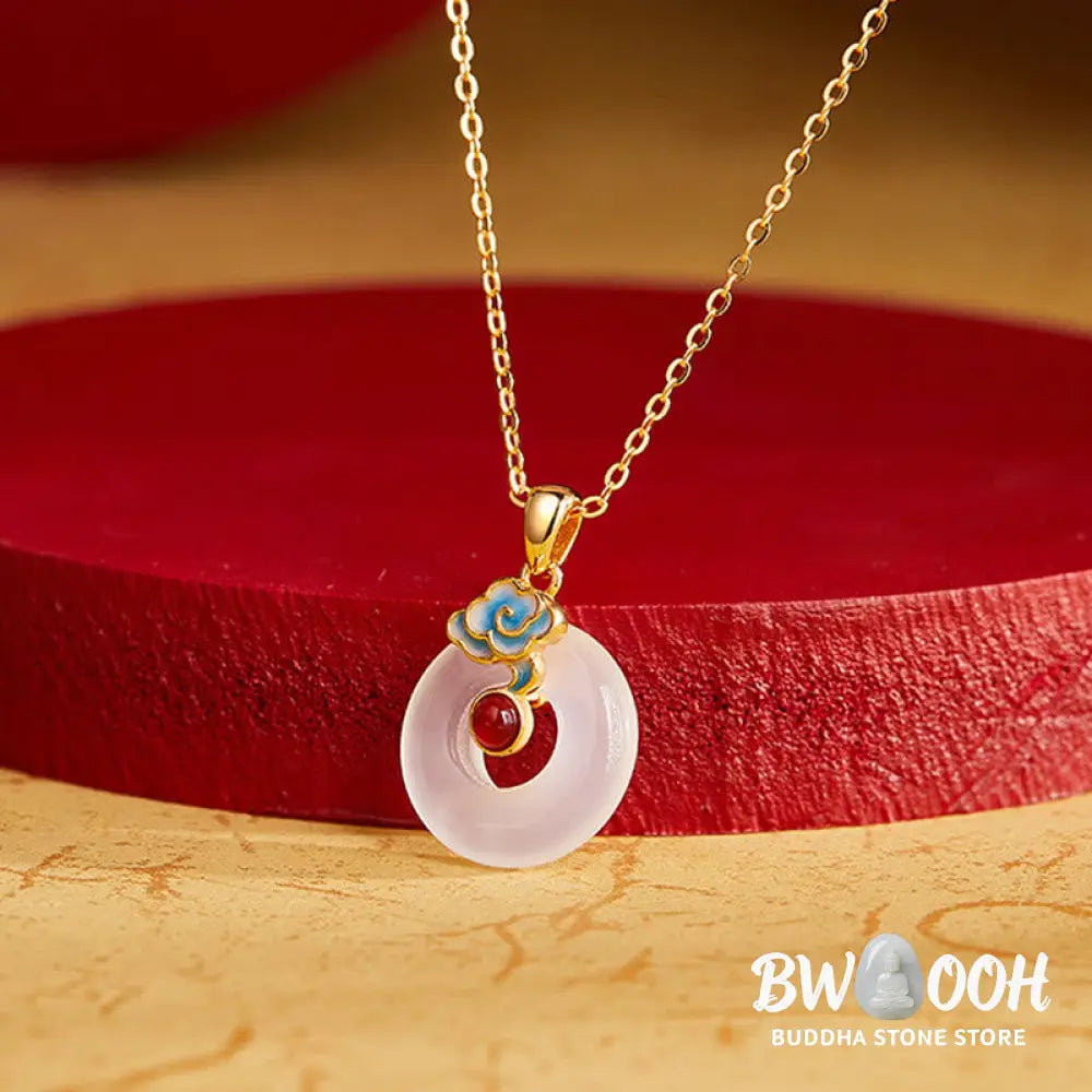 Buddha Stones 925 Sterling Silver Peace Buckle Cloud Chalcedony Necklace Harmony Pendant - BWOOOH - Chalcedony