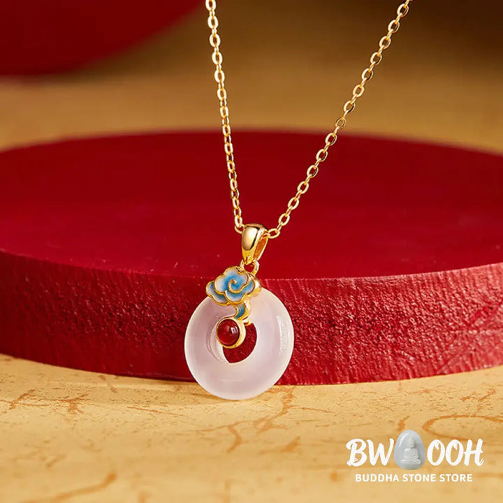 Buddha Stones 925 Sterling Silver Peace Buckle Cloud Chalcedony Necklace Harmony Pendant - BWOOOH - Chalcedony