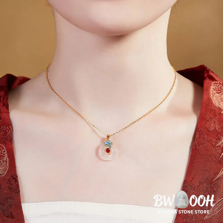 Buddha Stones 925 Sterling Silver Peace Buckle Cloud Chalcedony Necklace Harmony Pendant - BWOOOH - Chalcedony