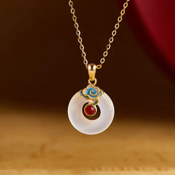 Buddha Stones 925 Sterling Silver Peace Buckle Cloud Chalcedony Necklace Harmony Pendant - BWOOOH - Chalcedony