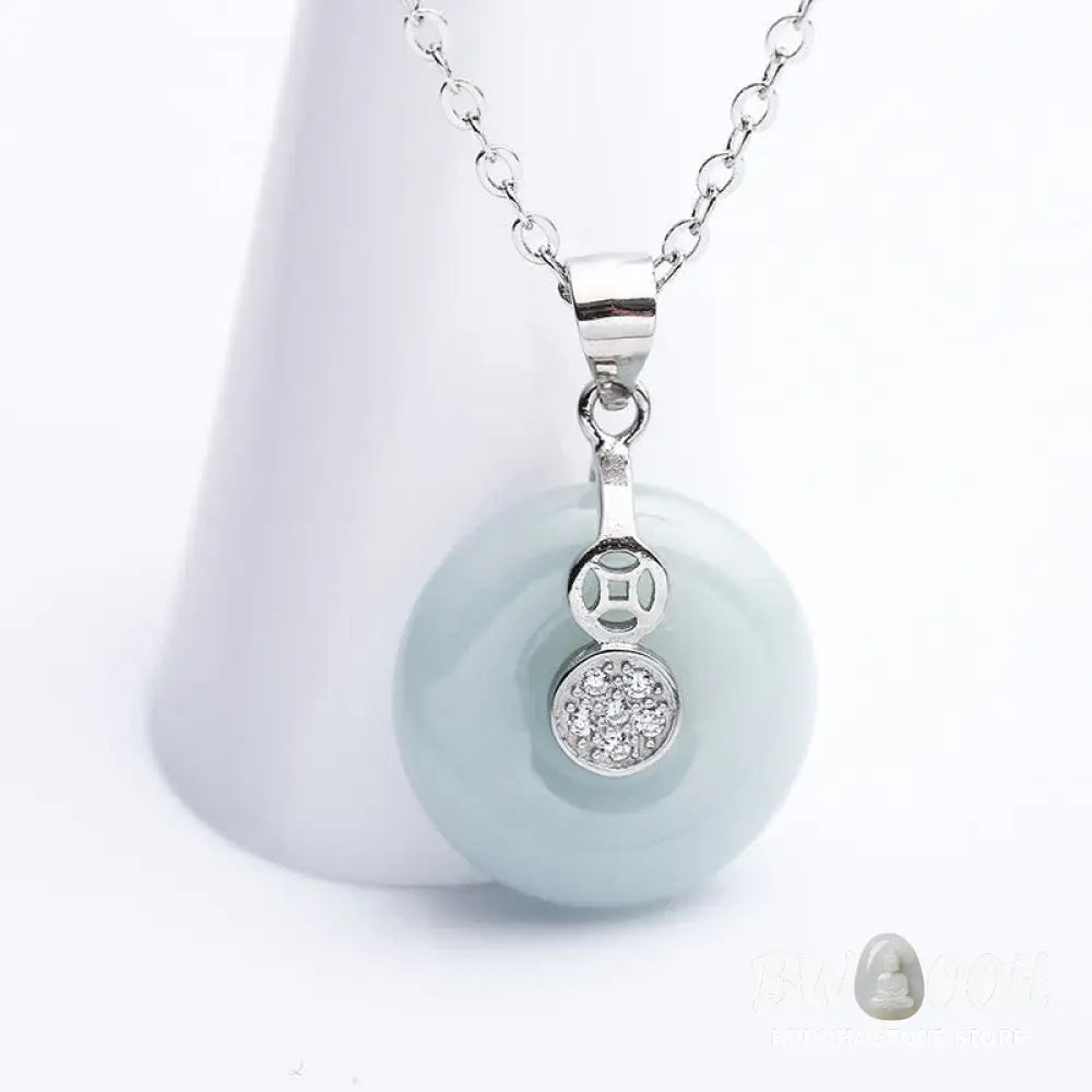 Buddha Stones 925 Sterling Silver Peace Buckle Jade Coin Luck Necklace Pendant - BWOOOH - Jade(Prosperity♥Abundance)