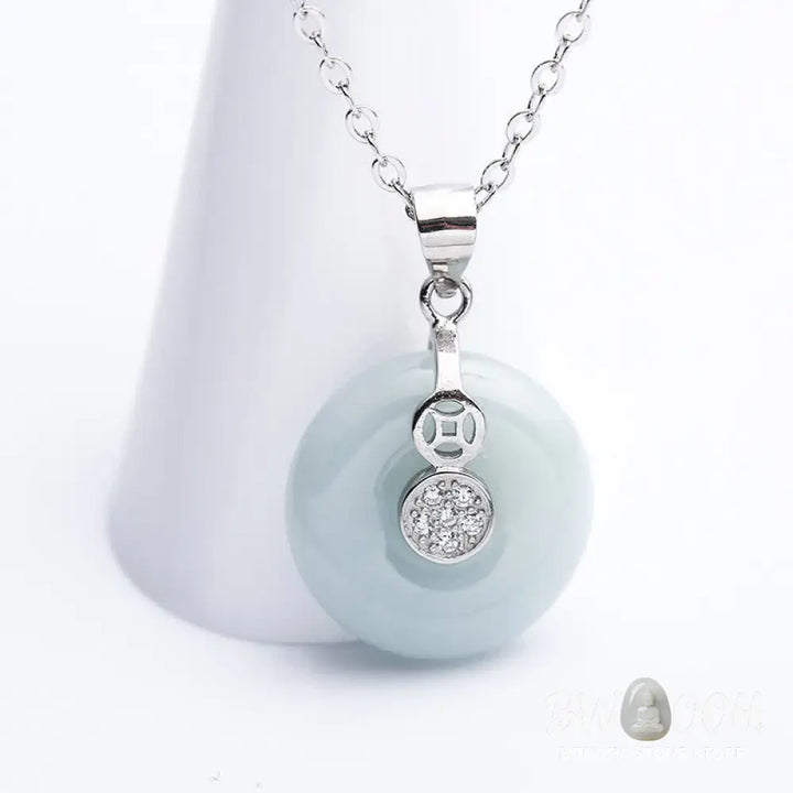 Buddha Stones 925 Sterling Silver Peace Buckle Jade Coin Luck Necklace Pendant - BWOOOH - Jade(Prosperity♥Abundance)