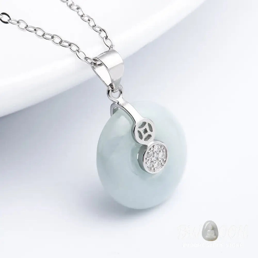 Buddha Stones 925 Sterling Silver Peace Buckle Jade Coin Luck Necklace Pendant - BWOOOH - Jade(Prosperity♥Abundance)