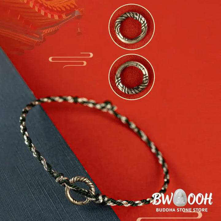 Buddha Stones 925 Sterling Silver Peace Buckle Luck String Bracelet - BWOOOH - Bracelet
