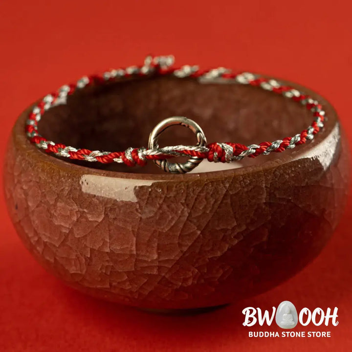 Buddha Stones 925 Sterling Silver Peace Buckle Luck String Bracelet - BWOOOH - Bracelet