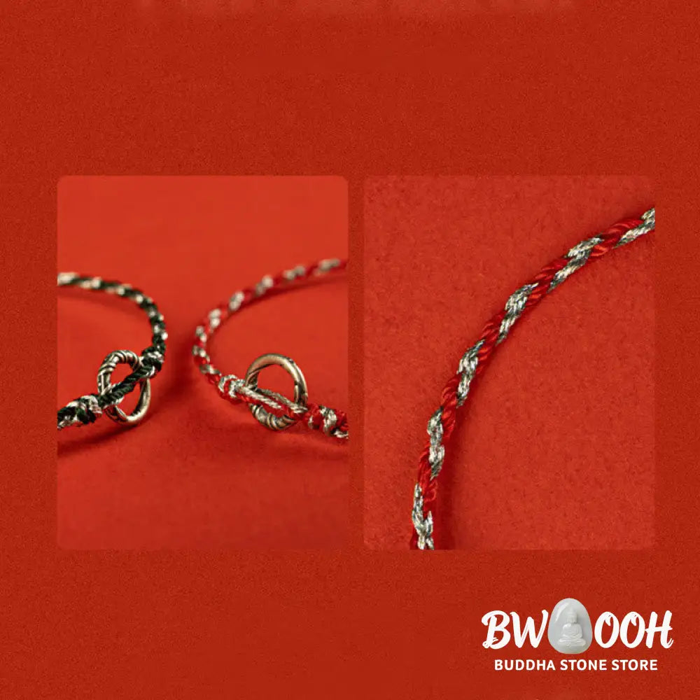 Buddha Stones 925 Sterling Silver Peace Buckle Luck String Bracelet - BWOOOH - Bracelet