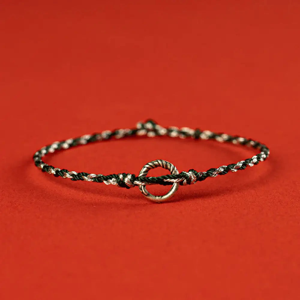 Buddha Stones 925 Sterling Silver Peace Buckle Luck String Bracelet - BWOOOH - Black / 11-12cm - Bracelet