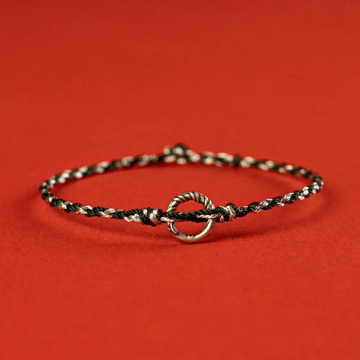 Buddha Stones 925 Sterling Silver Peace Buckle Luck String Bracelet - BWOOOH - Black / 11-12cm - Bracelet