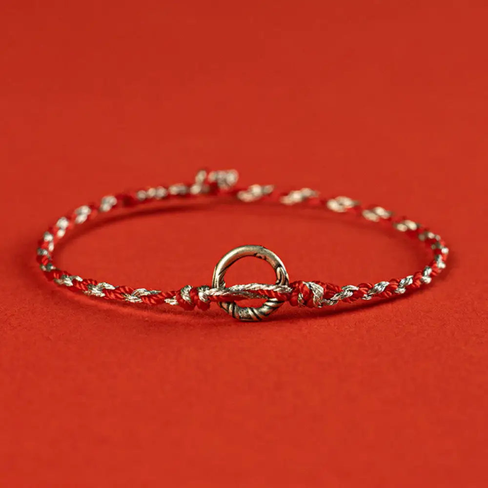 Buddha Stones 925 Sterling Silver Peace Buckle Luck String Bracelet - BWOOOH - Red / 11-12cm - Bracelet