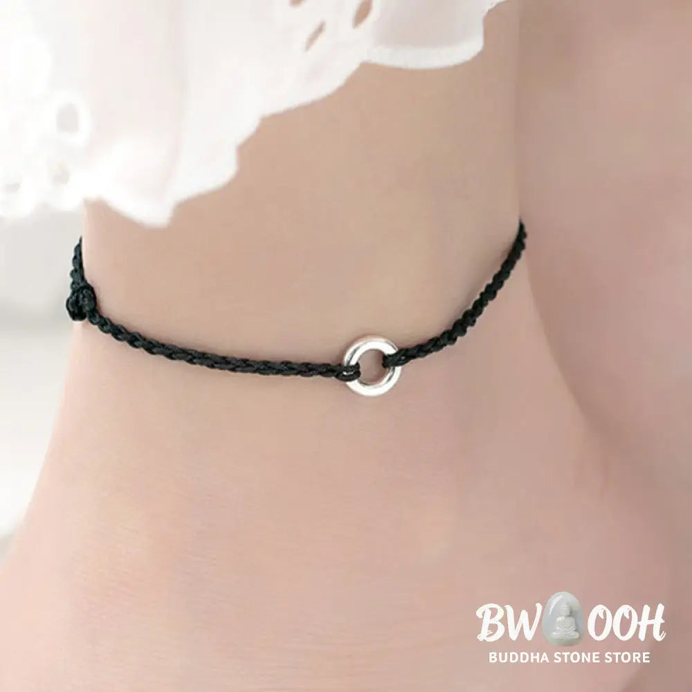 Buddha Stones 925 Sterling Silver Peace Buckle Luck String Braid Rope Anklet - Anklet