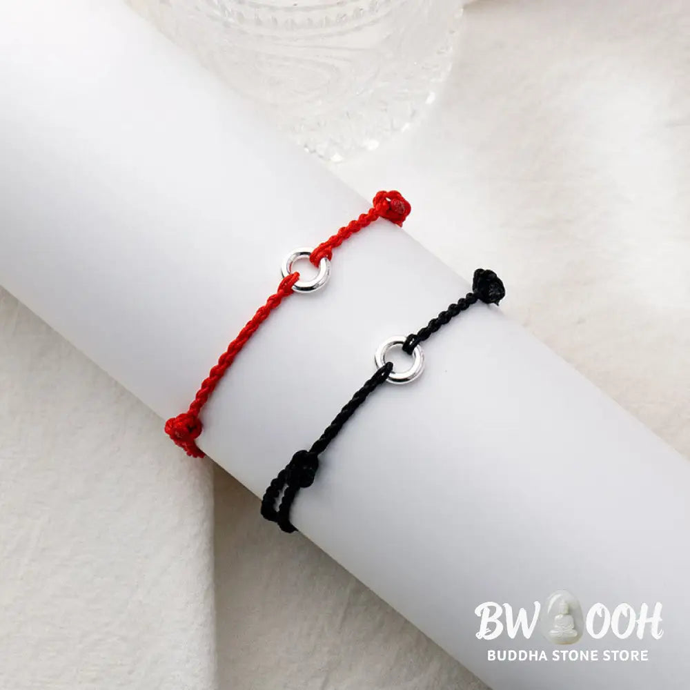Buddha Stones 925 Sterling Silver Peace Buckle Luck String Braid Rope Anklet - Anklet