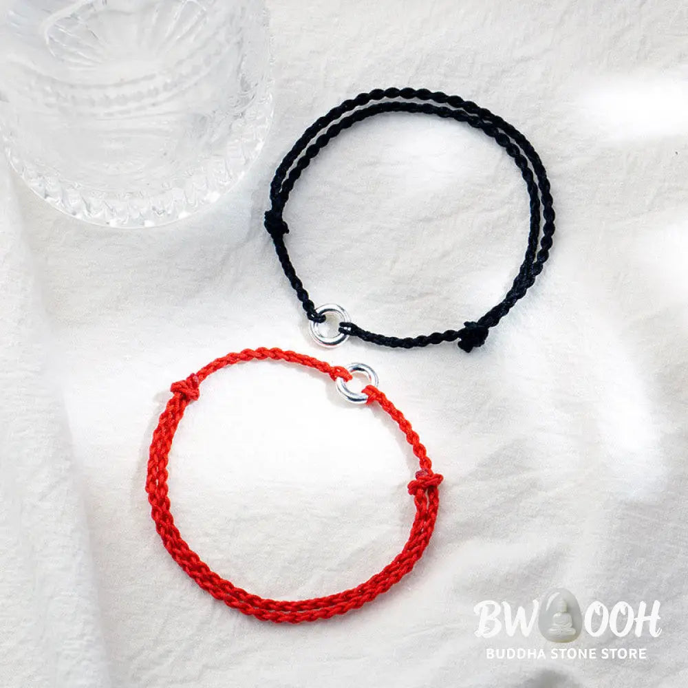 Buddha Stones 925 Sterling Silver Peace Buckle Luck String Braid Rope Anklet - Anklet