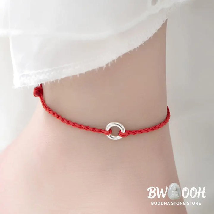 Buddha Stones 925 Sterling Silver Peace Buckle Luck String Braid Rope Anklet - Anklet