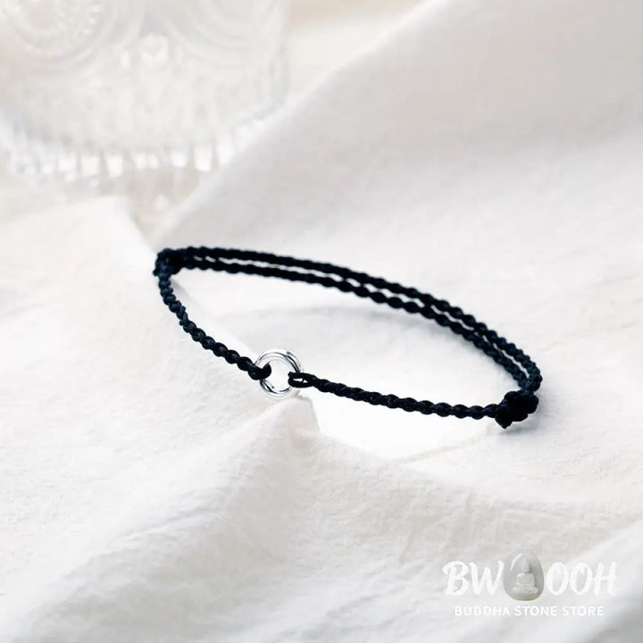 Buddha Stones 925 Sterling Silver Peace Buckle Luck String Braid Rope Anklet - Anklet