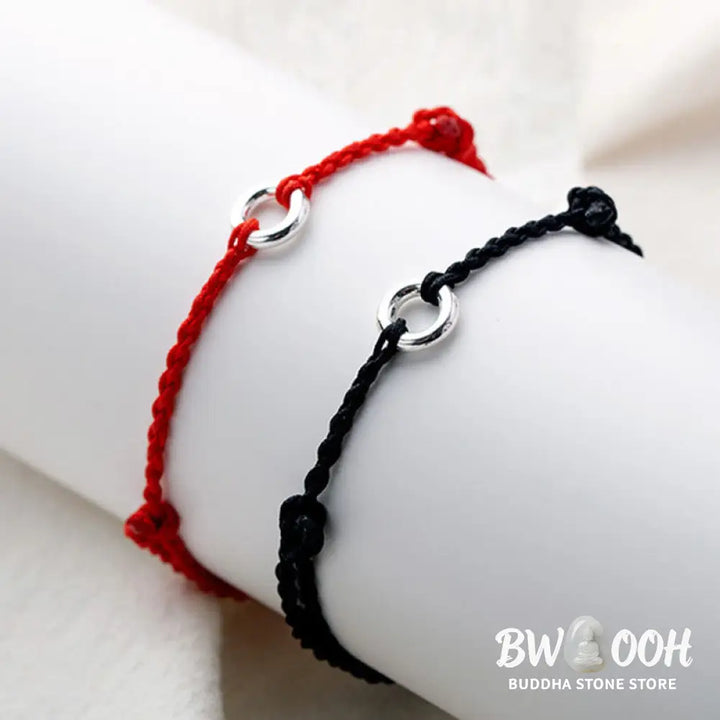Buddha Stones 925 Sterling Silver Peace Buckle Luck String Braid Rope Anklet - Anklet