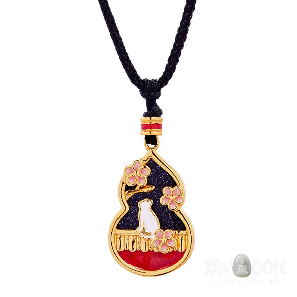 Buddha Stones 925 Sterling Silver Peach Blossom Cat Gourd Pattern Protection Necklace Pendant - BWOOOH - 925 Sterling