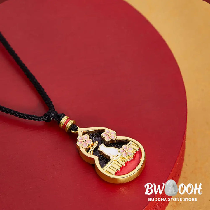 Buddha Stones 925 Sterling Silver Peach Blossom Cat Gourd Pattern Protection Necklace Pendant - BWOOOH - 925 Sterling