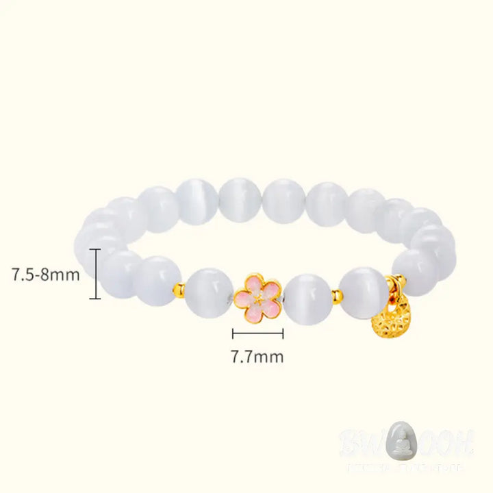 Buddha Stones 925 Sterling Silver Peach Blossom Lucky Bag White Cat’s Eye Luck Bracelet - White Cat’s Eye(Wrist