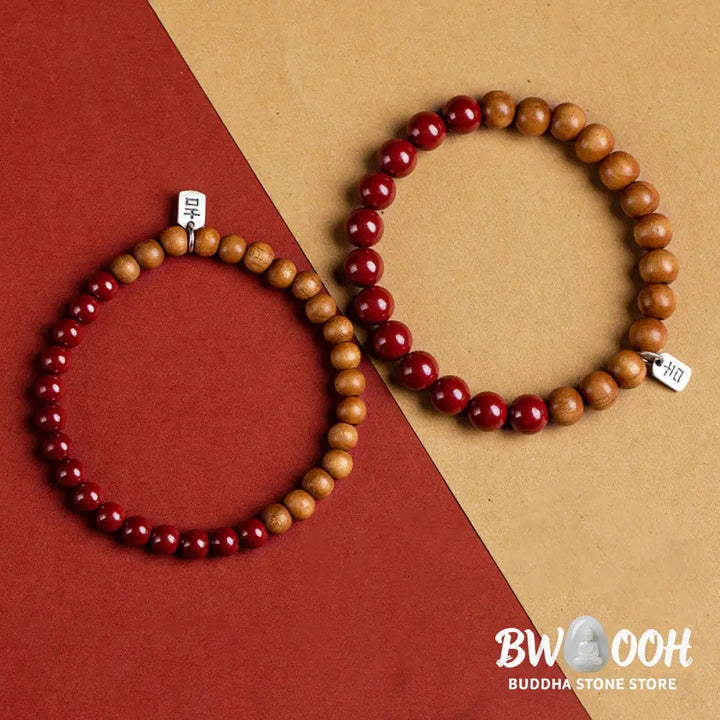 Buddha Stones 925 Sterling Silver Peach Wood Cinnabar Ward Off Evil Spirits Bracelet - BWOOOH - Bracelet
