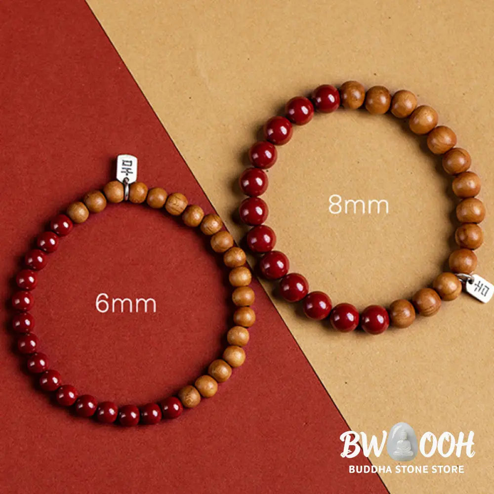 Buddha Stones 925 Sterling Silver Peach Wood Cinnabar Ward Off Evil Spirits Bracelet - BWOOOH - Bracelet