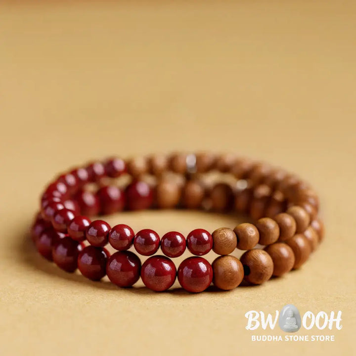 Buddha Stones 925 Sterling Silver Peach Wood Cinnabar Ward Off Evil Spirits Bracelet - BWOOOH - Bracelet