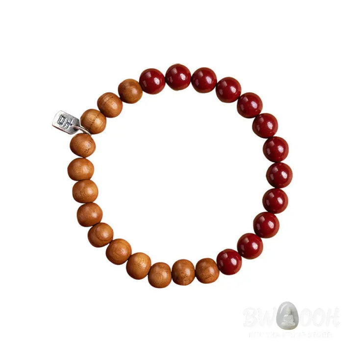 Buddha Stones 925 Sterling Silver Peach Wood Cinnabar Ward Off Evil Spirits Bracelet - BWOOOH - Bracelet
