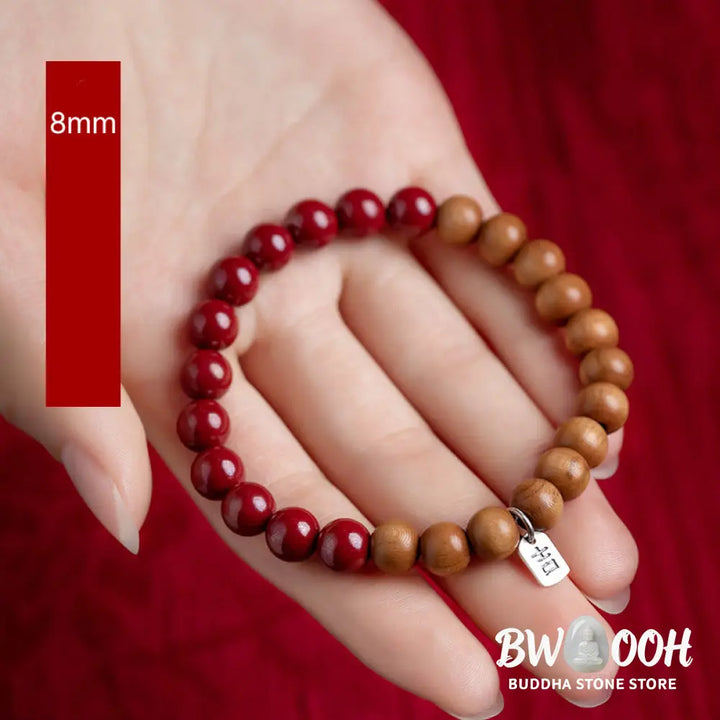 Buddha Stones 925 Sterling Silver Peach Wood Cinnabar Ward Off Evil Spirits Bracelet - BWOOOH - Bracelet