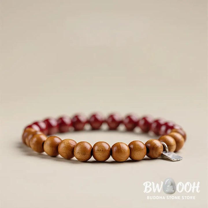 Buddha Stones 925 Sterling Silver Peach Wood Cinnabar Ward Off Evil Spirits Bracelet - BWOOOH - Bracelet