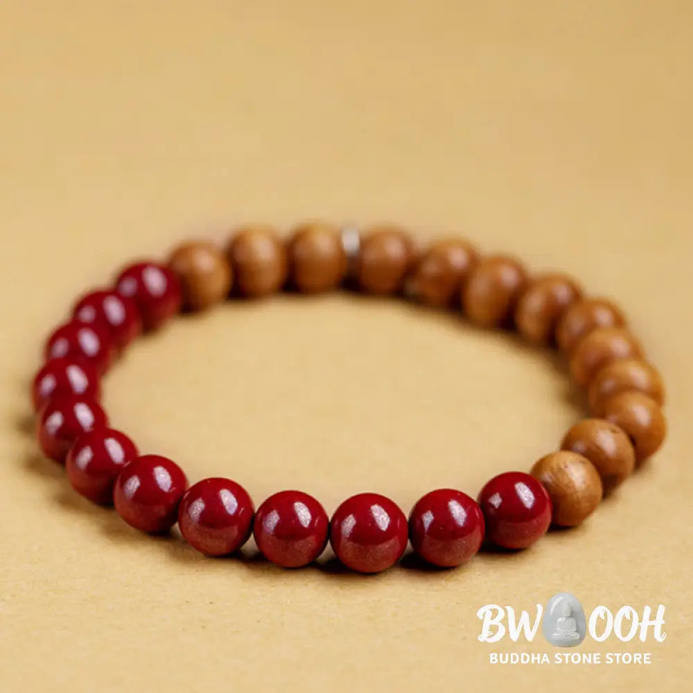Buddha Stones 925 Sterling Silver Peach Wood Cinnabar Ward Off Evil Spirits Bracelet - BWOOOH - Bracelet