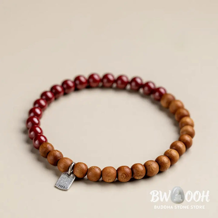 Buddha Stones 925 Sterling Silver Peach Wood Cinnabar Ward Off Evil Spirits Bracelet - BWOOOH - Bracelet