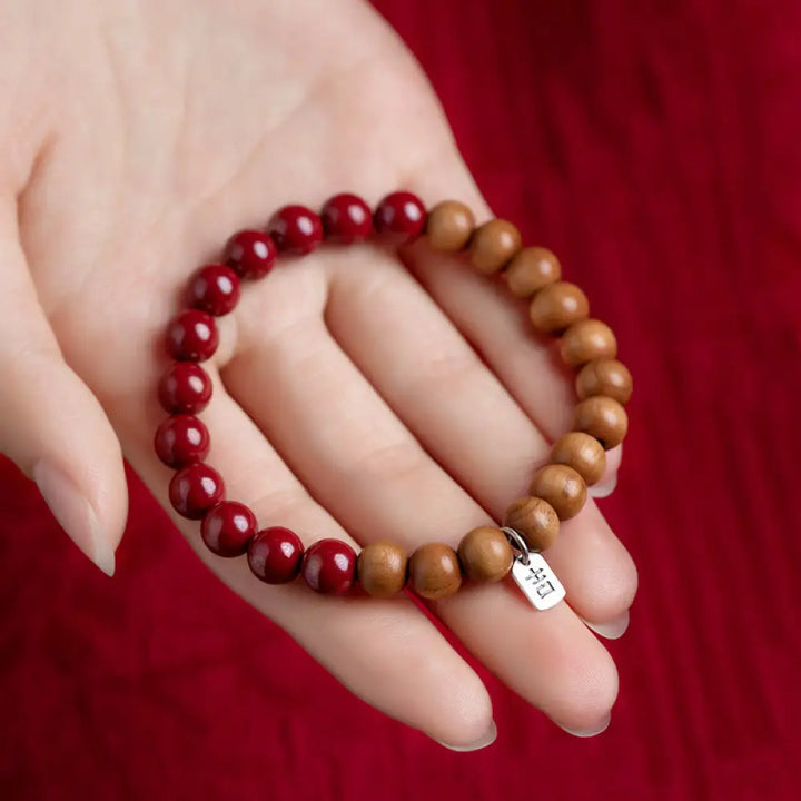 BWOOOH 925 Sterling Silver Peach Wood Cinnabar Ward Off Evil Spirits Bracelet - BWOOOH - 6mm - Bracelet