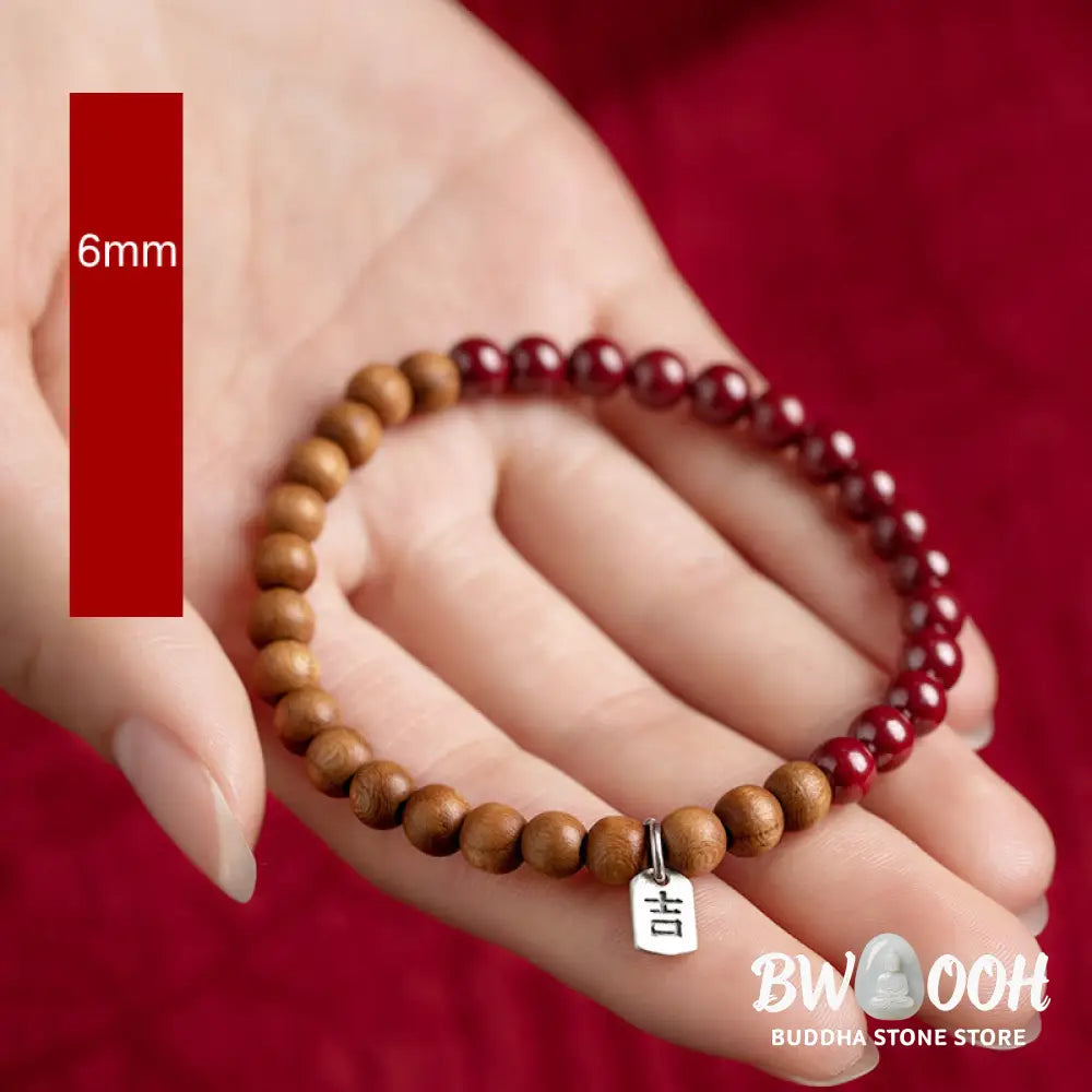 Buddha Stones 925 Sterling Silver Peach Wood Cinnabar Ward Off Evil Spirits Bracelet - BWOOOH - Bracelet