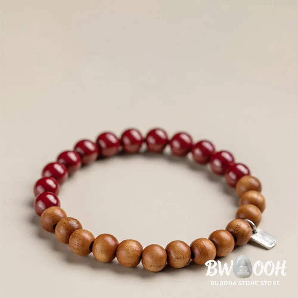 Buddha Stones 925 Sterling Silver Peach Wood Cinnabar Ward Off Evil Spirits Bracelet - BWOOOH - Bracelet