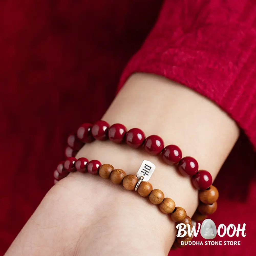 Buddha Stones 925 Sterling Silver Peach Wood Cinnabar Ward Off Evil Spirits Bracelet - BWOOOH - Bracelet