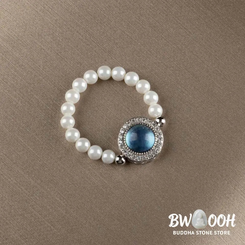 Buddha Stones 925 Sterling Silver Pearl Blue Chalcedony Healing Chain Bracelet Ring - BWOOOH - Bracelet