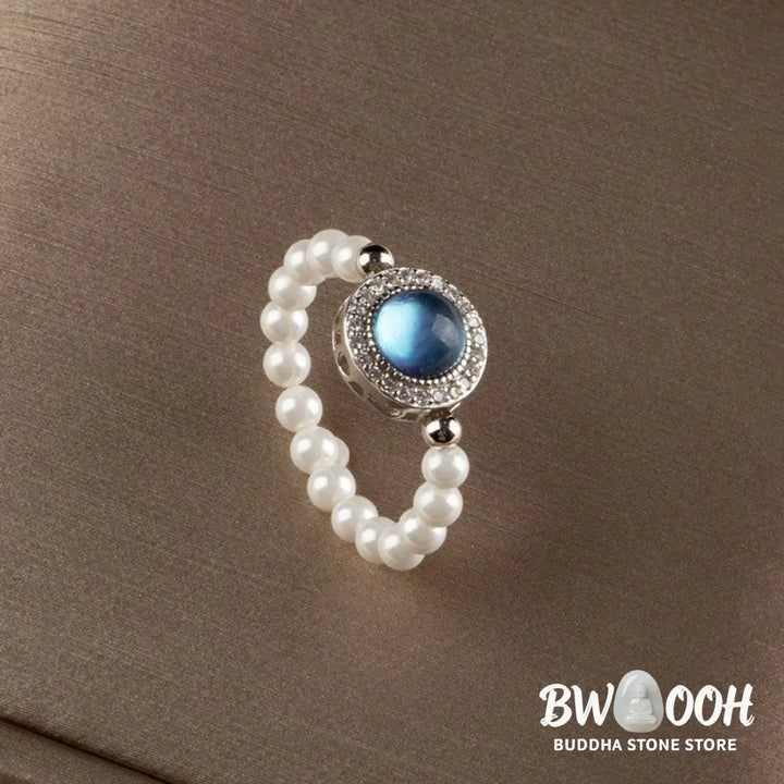Buddha Stones 925 Sterling Silver Pearl Blue Chalcedony Healing Chain Bracelet Ring - BWOOOH - Bracelet