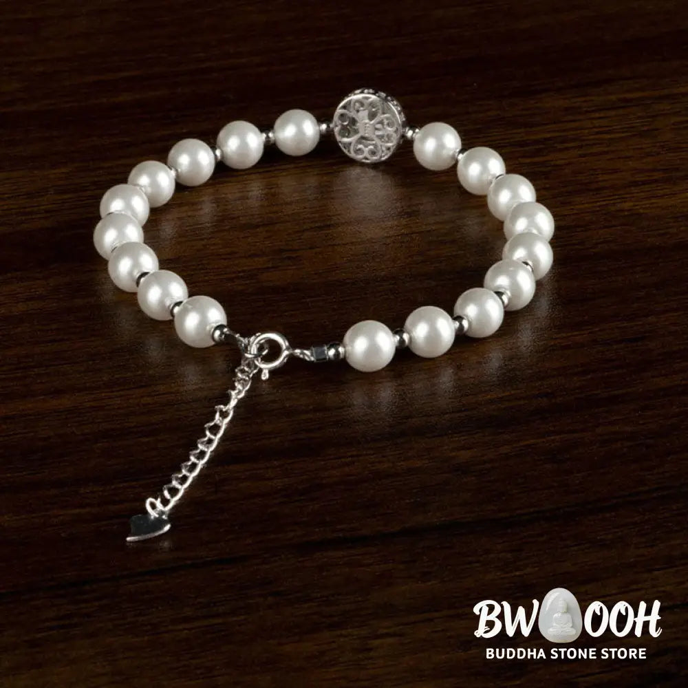 Buddha Stones 925 Sterling Silver Pearl Blue Chalcedony Healing Chain Bracelet Ring - BWOOOH - Bracelet