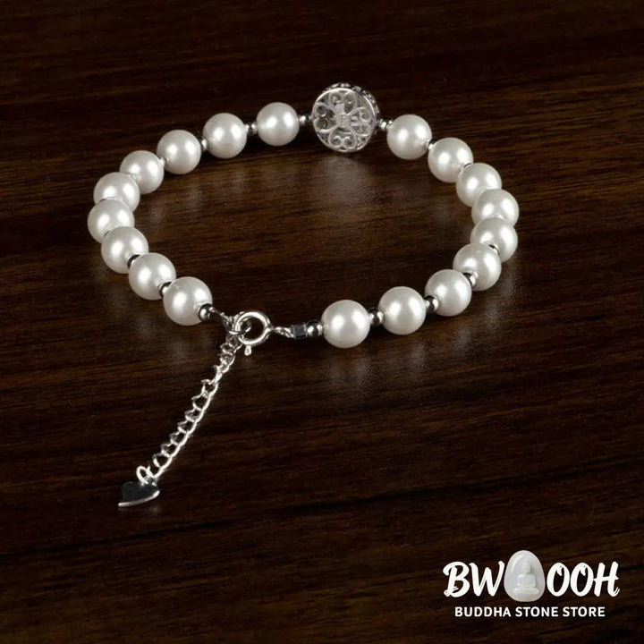 Buddha Stones 925 Sterling Silver Pearl Blue Chalcedony Healing Chain Bracelet Ring - BWOOOH - Bracelet