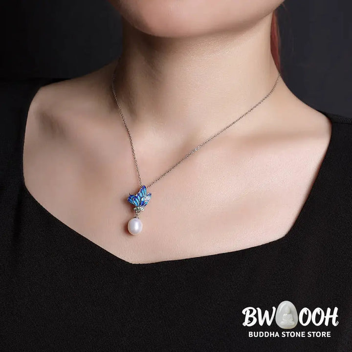 Buddha Stones 925 Sterling Silver Pearl Butterfly Healing Necklace Pendant Earrings Ring - BWOOOH - Bracelet Necklaces