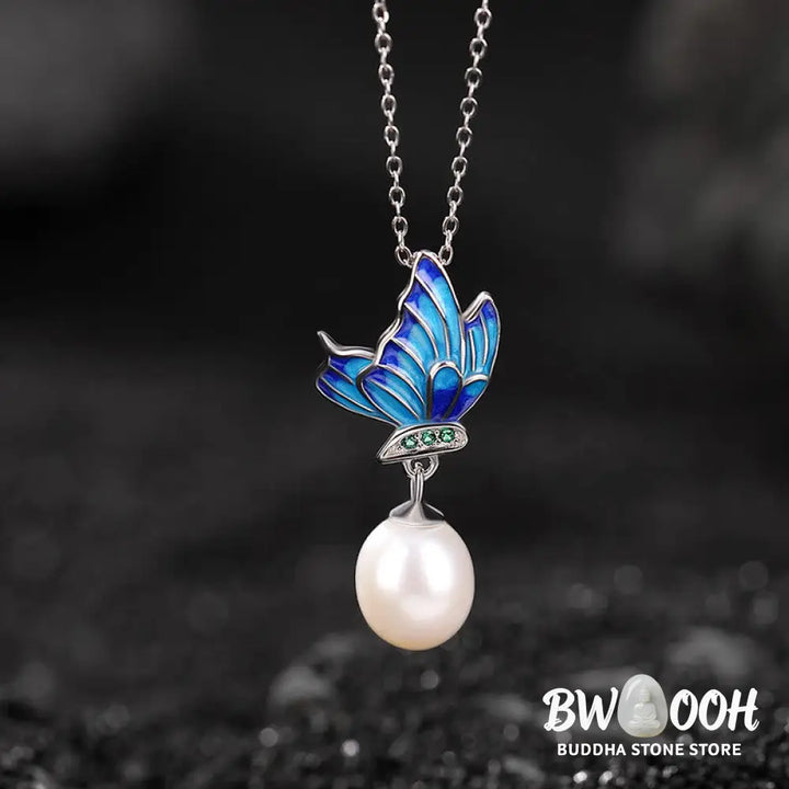 Buddha Stones 925 Sterling Silver Pearl Butterfly Healing Necklace Pendant Earrings Ring - BWOOOH - Bracelet Necklaces