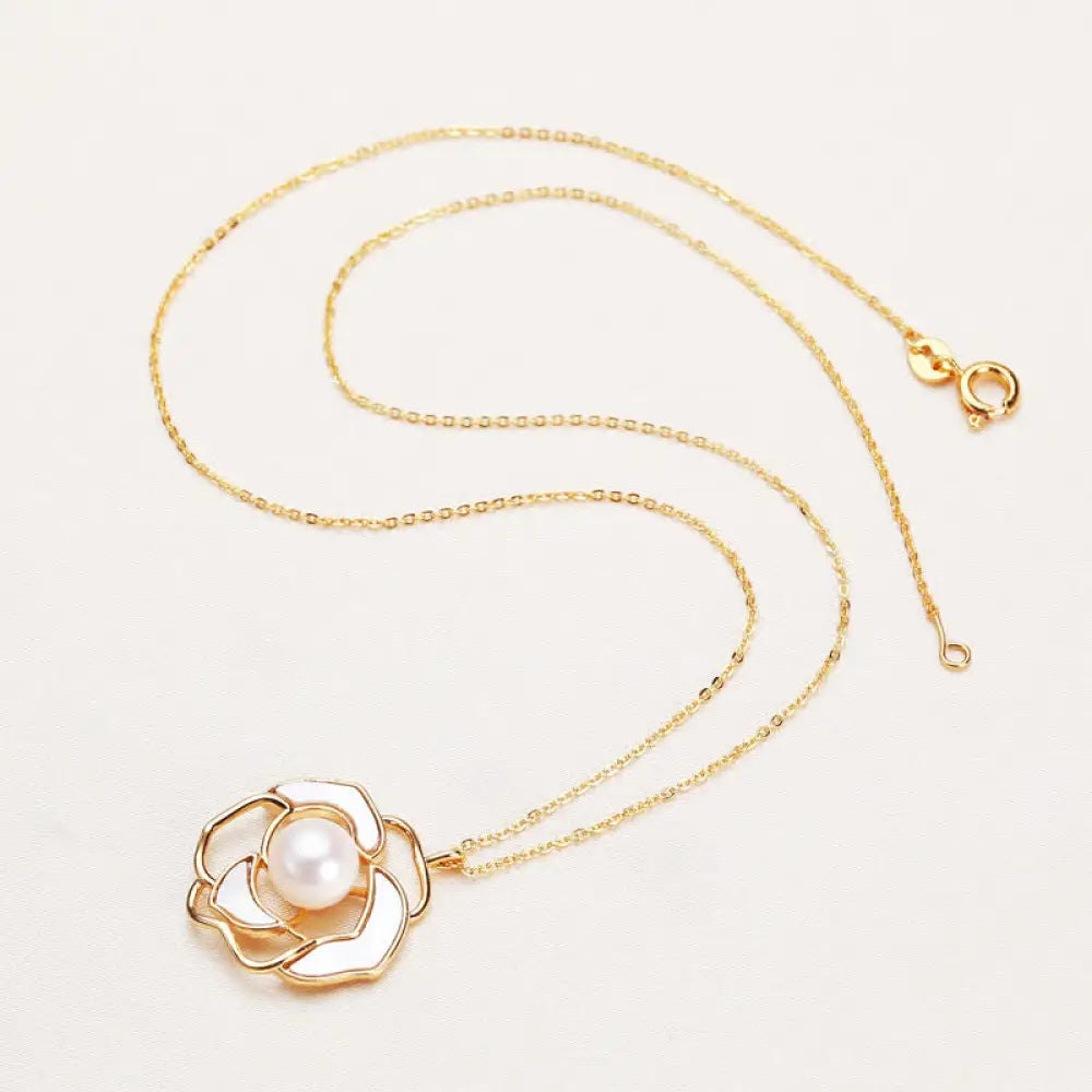 Buddha Stones 925 Sterling Silver Pearl Camellia Pattern Happiness Necklace Pendant Earrings - BWOOOH - Necklace