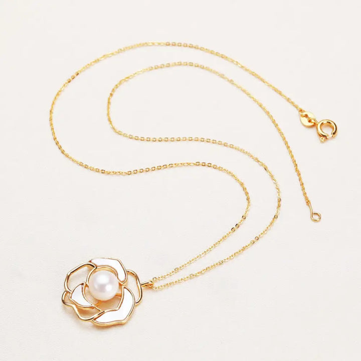 Buddha Stones 925 Sterling Silver Pearl Camellia Pattern Happiness Necklace Pendant Earrings - BWOOOH - Necklace