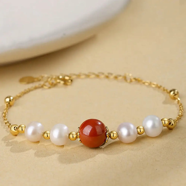 BWOOOH 925 Sterling Silver Pearl Cinnabar Healing Bead Chain Bracelet - BWOOOH - Pearl&amp;Cinnabar - Bracelet