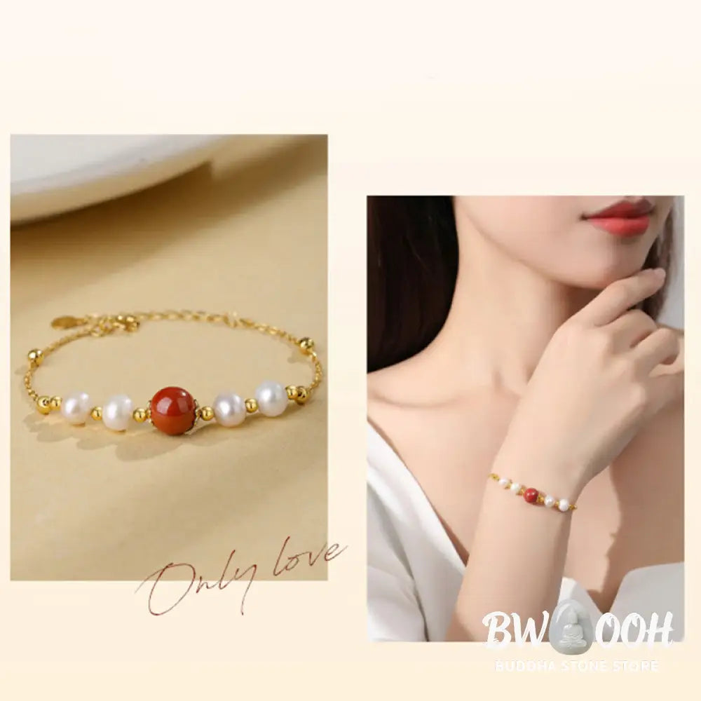 Buddha Stones 925 Sterling Silver Pearl Cinnabar Healing Bead Chain Bracelet - BWOOOH - Pearl&amp;Cinnabar - Bracelet