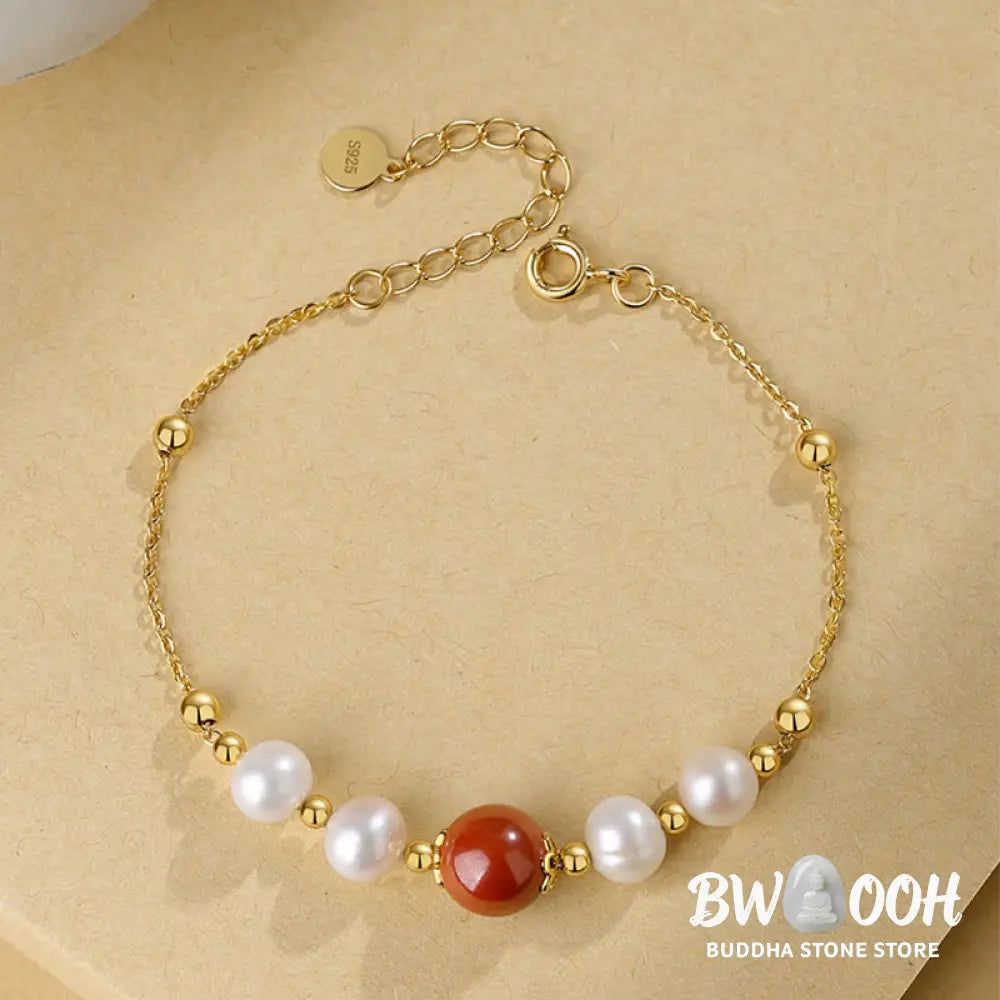 Buddha Stones 925 Sterling Silver Pearl Cinnabar Healing Bead Chain Bracelet - BWOOOH - Pearl&amp;Cinnabar - Bracelet