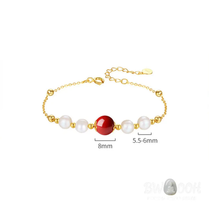 Buddha Stones 925 Sterling Silver Pearl Cinnabar Healing Bead Chain Bracelet - BWOOOH - Pearl&amp;Cinnabar - Bracelet