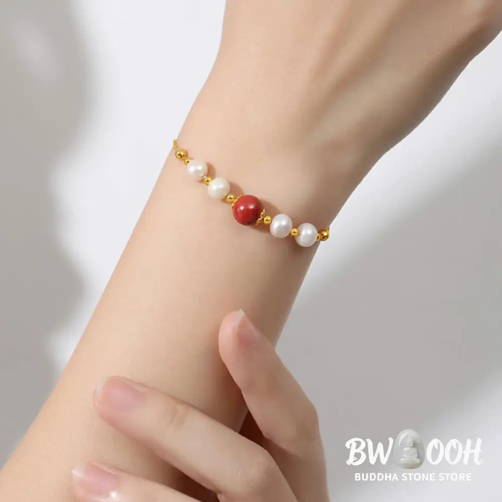 Buddha Stones 925 Sterling Silver Pearl Cinnabar Healing Bead Chain Bracelet - BWOOOH - Pearl&amp;Cinnabar - Bracelet